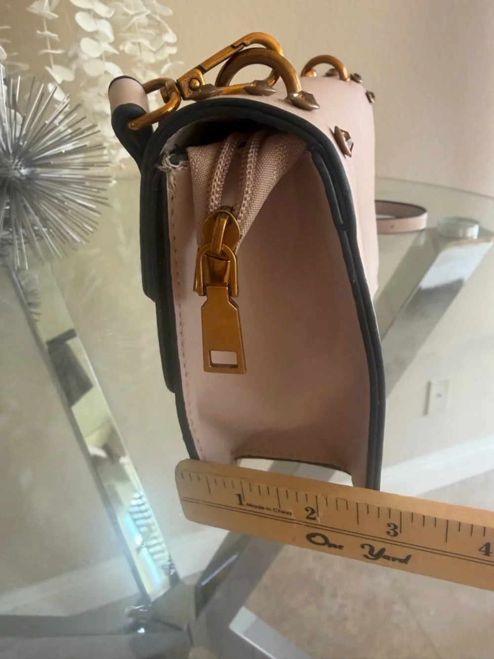 Blush Pink Studded Crossbody Bag with Bee Emblem